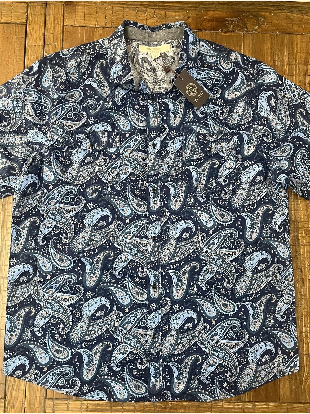 Cody James Men’s XXL NWT Blue Paisley Pearl Snap Western Shirt Short Sleeve